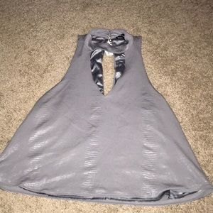 Grey metallic snake skin print top